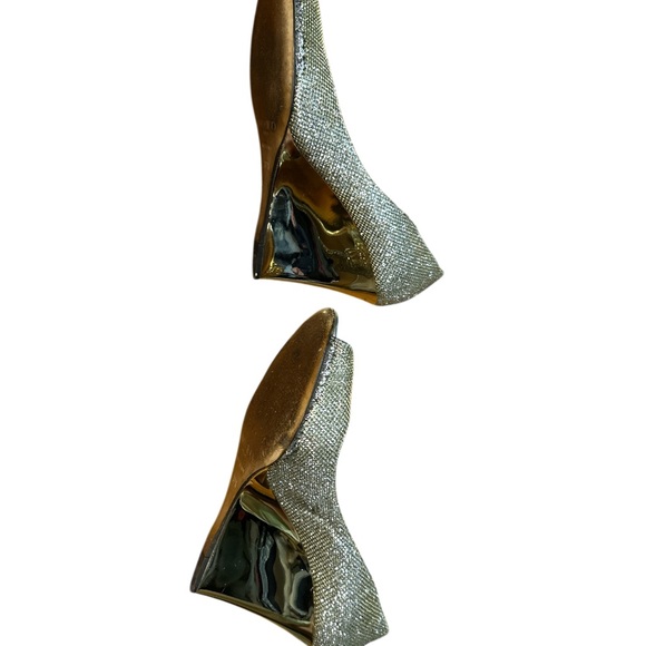 Jimmy Choo Baxen Glitter Wedge Heels 37.5 Light Bronze w/ Box event formal - Picture 9 of 10